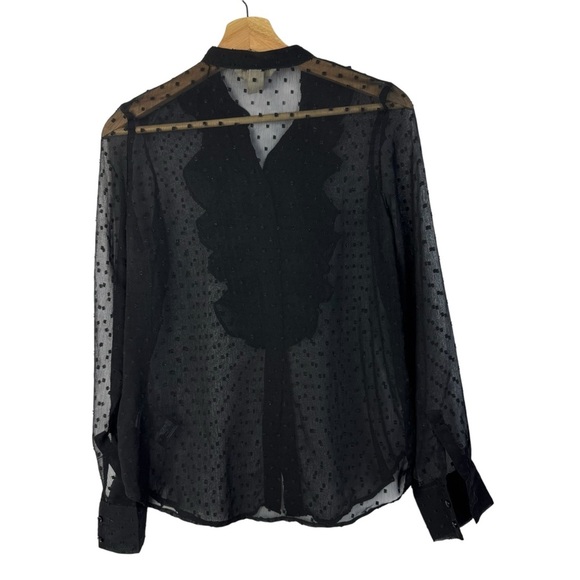H&M Black Swiss Dot Sheer Ruffle Long Sleeve Button Down 4 - Picture 2 of 5